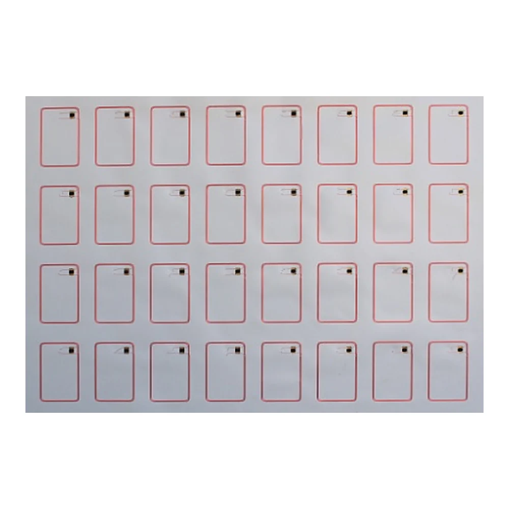 HF inlay — 13.56 MHz sheet — Rectangular loop with a COB die in one corner