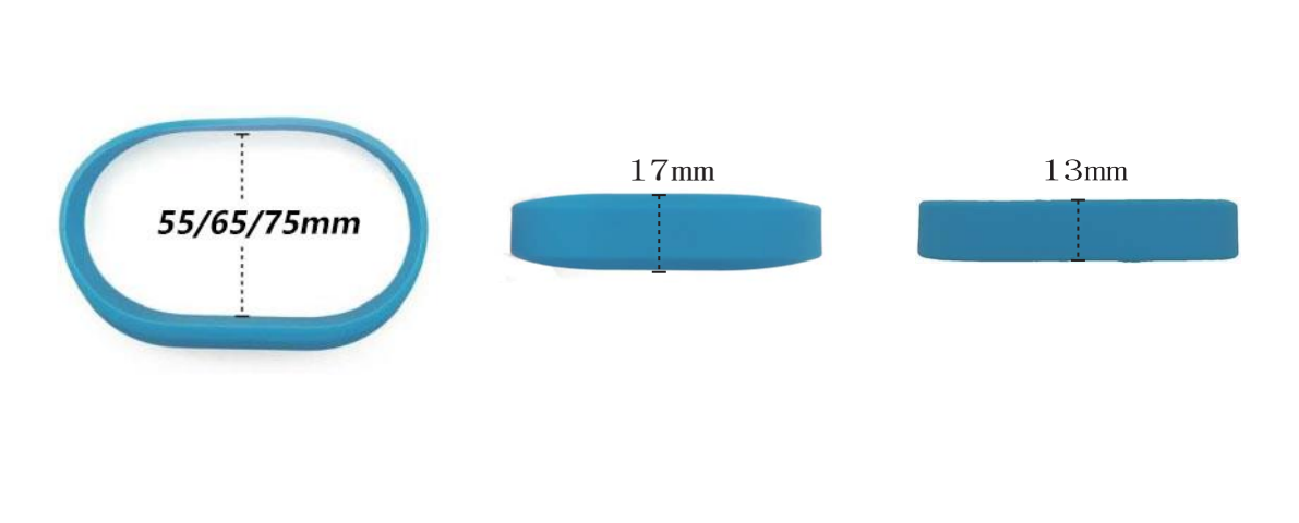 WB-003 original catalog dimension drawing. Opening across: 55 / 65 / 75 mm; front width: 17 mm; rear band width: 13 mm.