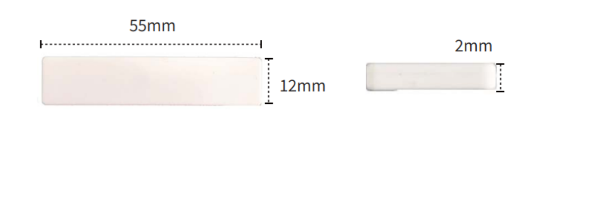 WB-034 original catalog dimension drawing. Insert length × width × thickness: 55 × 12 × 2 mm.